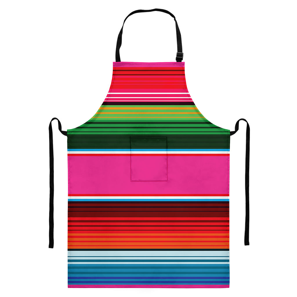 Colorful Mexican Blanket Stripe Print Bib Apron With Pocket