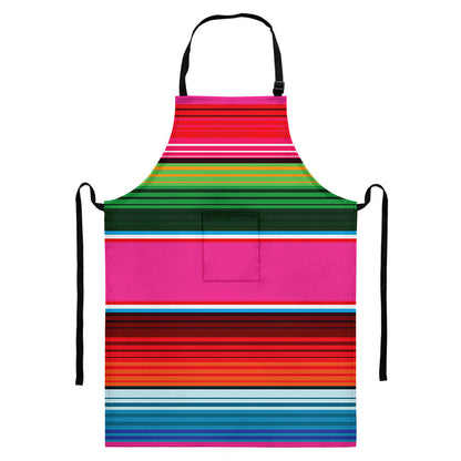Colorful Mexican Blanket Stripe Print Bib Apron With Pocket