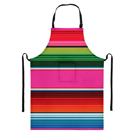 Colorful Mexican Blanket Stripe Print Bib Apron With Pocket
