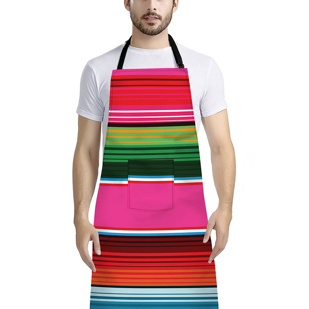 Colorful Mexican Blanket Stripe Print Bib Apron With Pocket