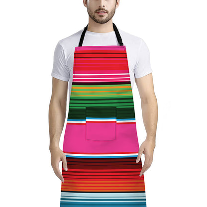 Colorful Mexican Blanket Stripe Print Bib Apron With Pocket