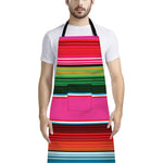 Colorful Mexican Blanket Stripe Print Bib Apron With Pocket