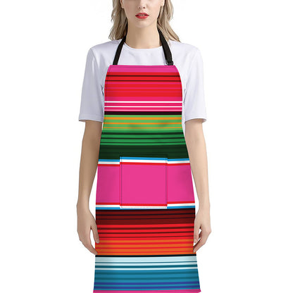 Colorful Mexican Blanket Stripe Print Bib Apron With Pocket