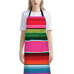 Colorful Mexican Blanket Stripe Print Bib Apron With Pocket