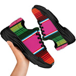 Colorful Mexican Blanket Stripe Print Black Chunky Shoes