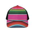 Colorful Mexican Blanket Stripe Print Black Mesh Trucker Hat
