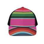 Colorful Mexican Blanket Stripe Print Black Mesh Trucker Cap