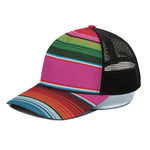 Colorful Mexican Blanket Stripe Print Black Mesh Trucker Cap