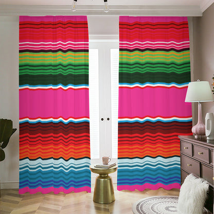 Colorful Mexican Blanket Stripe Print Blackout Pencil Pleat Curtains