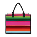 Colorful Mexican Blanket Stripe Print Canvas Tote Bag
