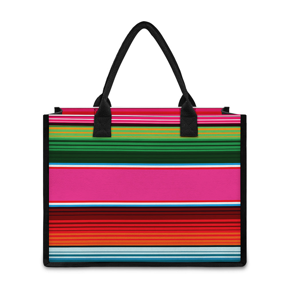Colorful Mexican Blanket Stripe Print Canvas Tote Bag
