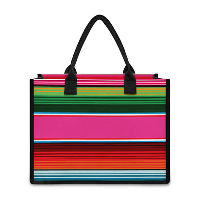 Colorful Mexican Blanket Stripe Print Canvas Tote Bag