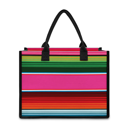 Colorful Mexican Blanket Stripe Print Canvas Tote Bag