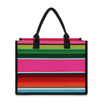Colorful Mexican Blanket Stripe Print Canvas Tote Bag
