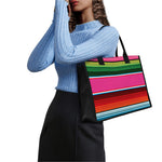 Colorful Mexican Blanket Stripe Print Canvas Tote Bag