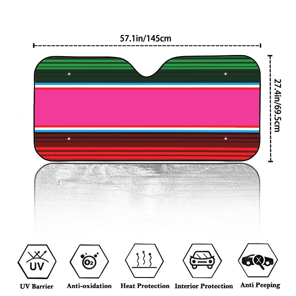 Colorful Mexican Blanket Stripe Print Car Windshield Sun Shade