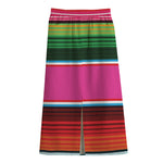 Colorful Mexican Blanket Stripe Print Cotton Front Slit Maxi Skirt