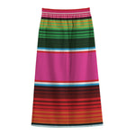 Colorful Mexican Blanket Stripe Print Cotton Front Slit Maxi Skirt