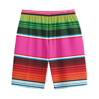 Colorful Mexican Blanket Stripe Print Cotton Shorts