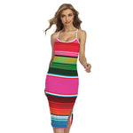 Colorful Mexican Blanket Stripe Print Cross Back Cami Dress