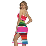 Colorful Mexican Blanket Stripe Print Cross Back Cami Dress