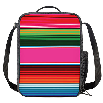 Colorful Mexican Blanket Stripe Print Crossbody Lunch Bag