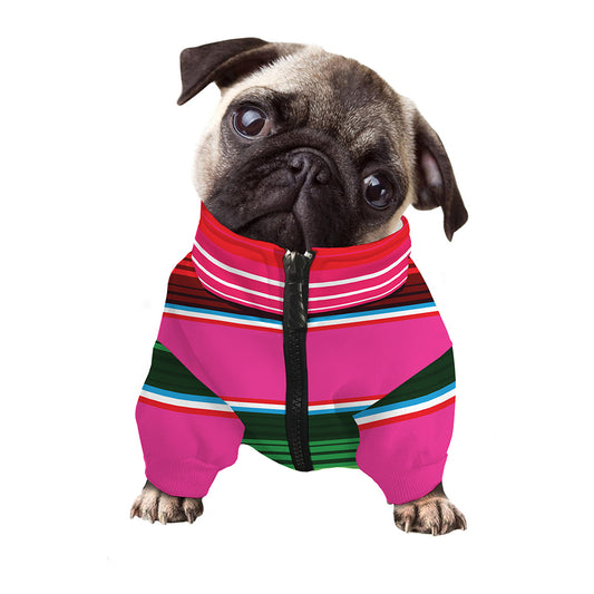 Colorful Mexican Blanket Stripe Print Dog Zip Up Jacket