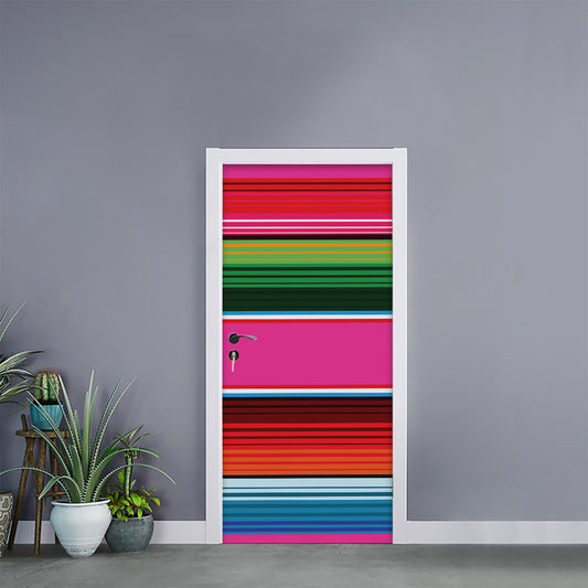 Colorful Mexican Blanket Stripe Print Door Sticker