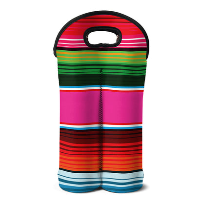 Colorful Mexican Blanket Stripe Print Double Neoprene Wine Tote