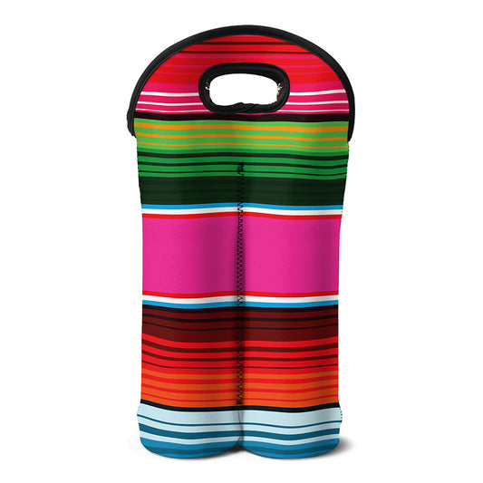 Colorful Mexican Blanket Stripe Print Double Neoprene Wine Tote