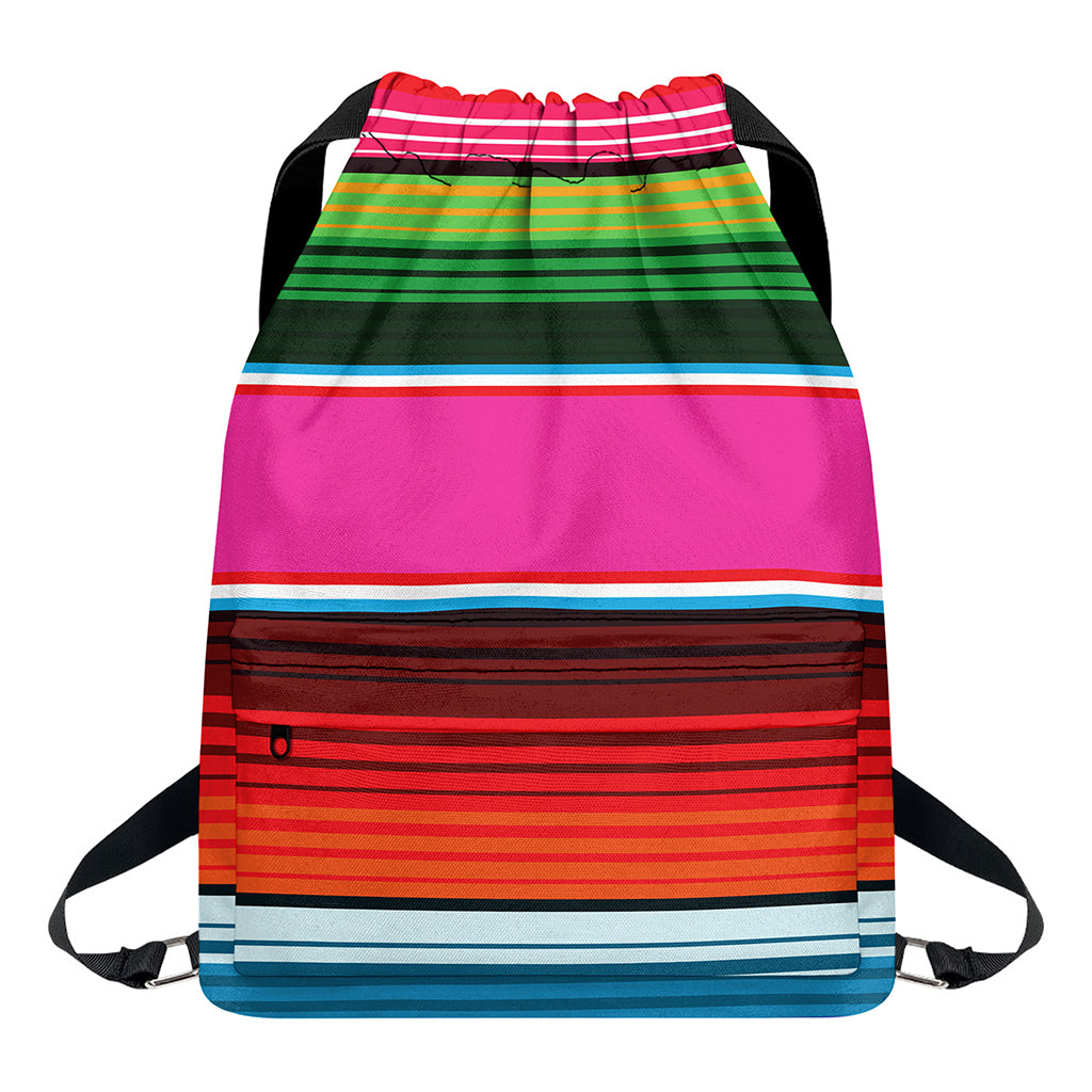 Colorful Mexican Blanket Stripe Print Drawstring Backpack