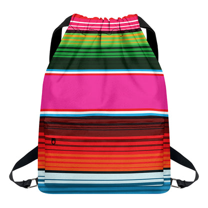 Colorful Mexican Blanket Stripe Print Drawstring Backpack