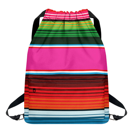 Colorful Mexican Blanket Stripe Print Drawstring Backpack