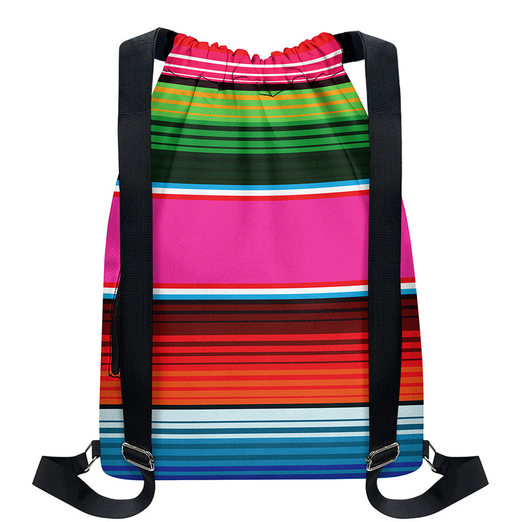 Colorful Mexican Blanket Stripe Print Drawstring Backpack