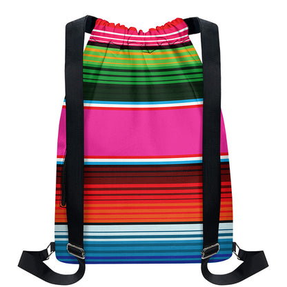 Colorful Mexican Blanket Stripe Print Drawstring Backpack