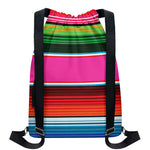 Colorful Mexican Blanket Stripe Print Drawstring Backpack