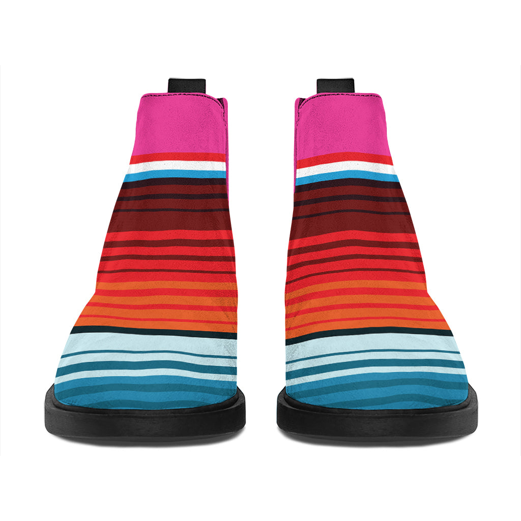 Colorful Mexican Blanket Stripe Print Flat Ankle Boots