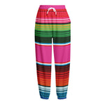 Colorful Mexican Blanket Stripe Print Fleece Lined Knit Pants