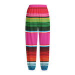 Colorful Mexican Blanket Stripe Print Fleece Lined Knit Pants