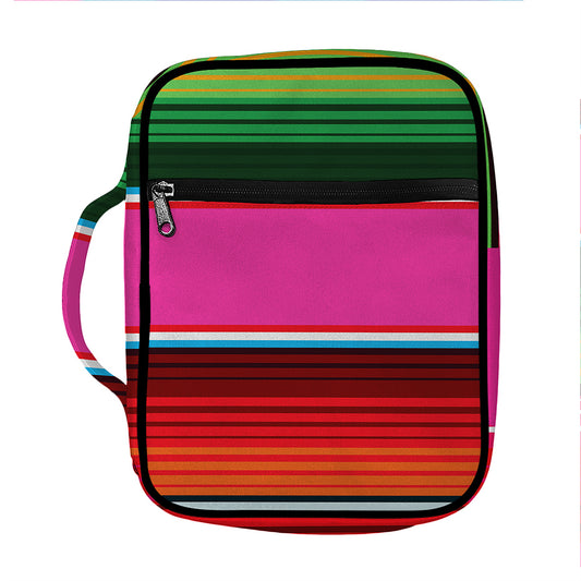 Colorful Mexican Blanket Stripe Print Front Pocket Bible Bag