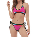 Colorful Mexican Blanket Stripe Print Halter Scoop Tie Side Bikini