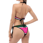 Colorful Mexican Blanket Stripe Print Halter Scoop Tie Side Bikini