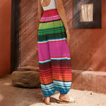 Colorful Mexican Blanket Stripe Print Harem Pants