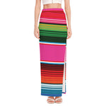 Colorful Mexican Blanket Stripe Print High Slit Maxi Skirt