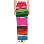 Colorful Mexican Blanket Stripe Print High Slit Maxi Skirt