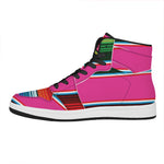 Colorful Mexican Blanket Stripe Print High Top Leather Sneakers