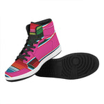 Colorful Mexican Blanket Stripe Print High Top Leather Sneakers