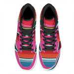 Colorful Mexican Blanket Stripe Print High Top Leather Sneakers