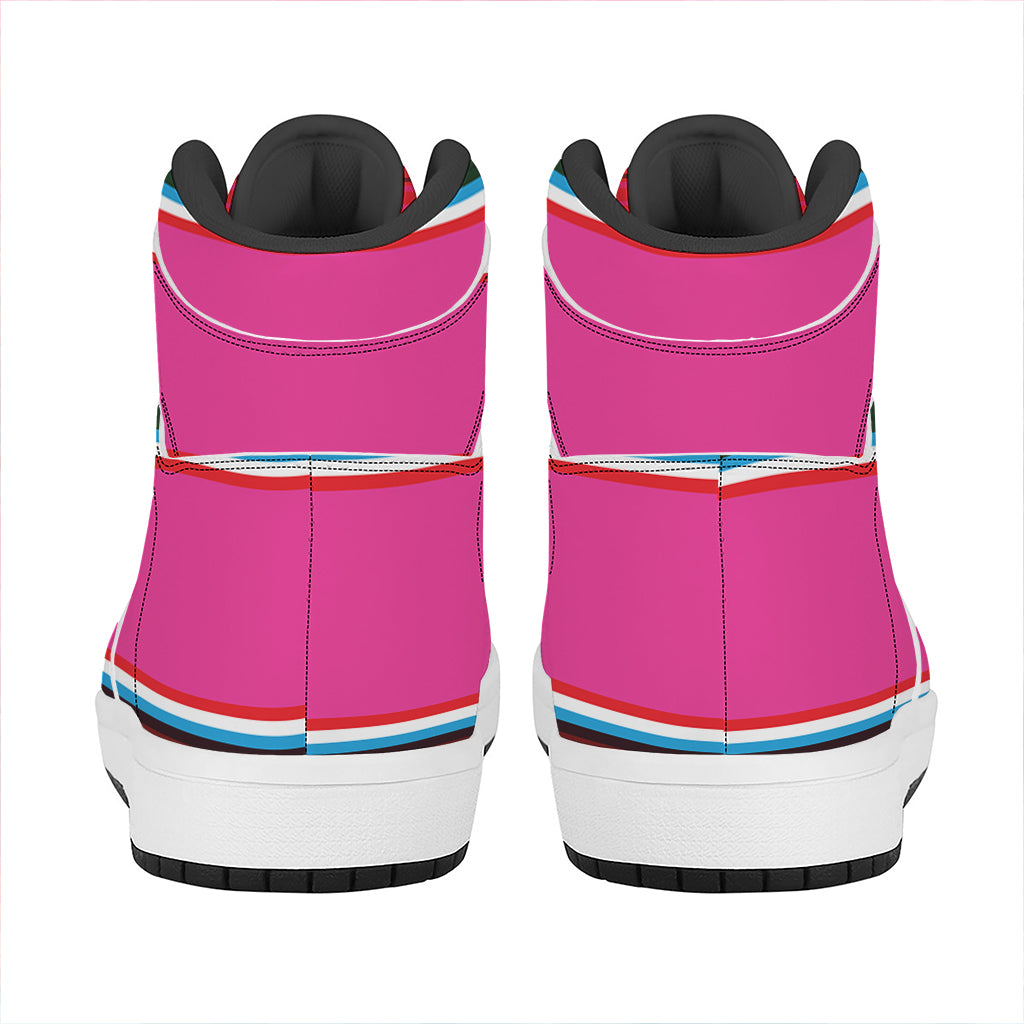 Colorful Mexican Blanket Stripe Print High Top Leather Sneakers