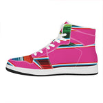 Colorful Mexican Blanket Stripe Print High Top Leather Sneakers
